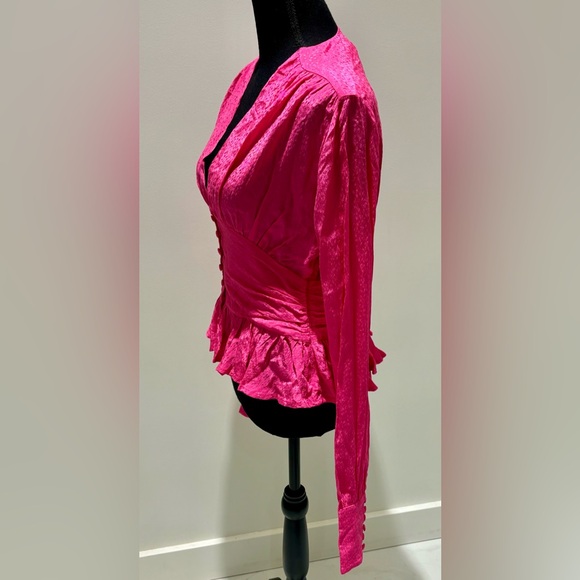 ROTATE Birgerchristensen Fushia long sleeve button v neck top - Picture 5 of 9